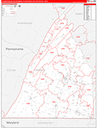 Chambersburg-Waynesboro Metro Area Wall Map Red Line Style
